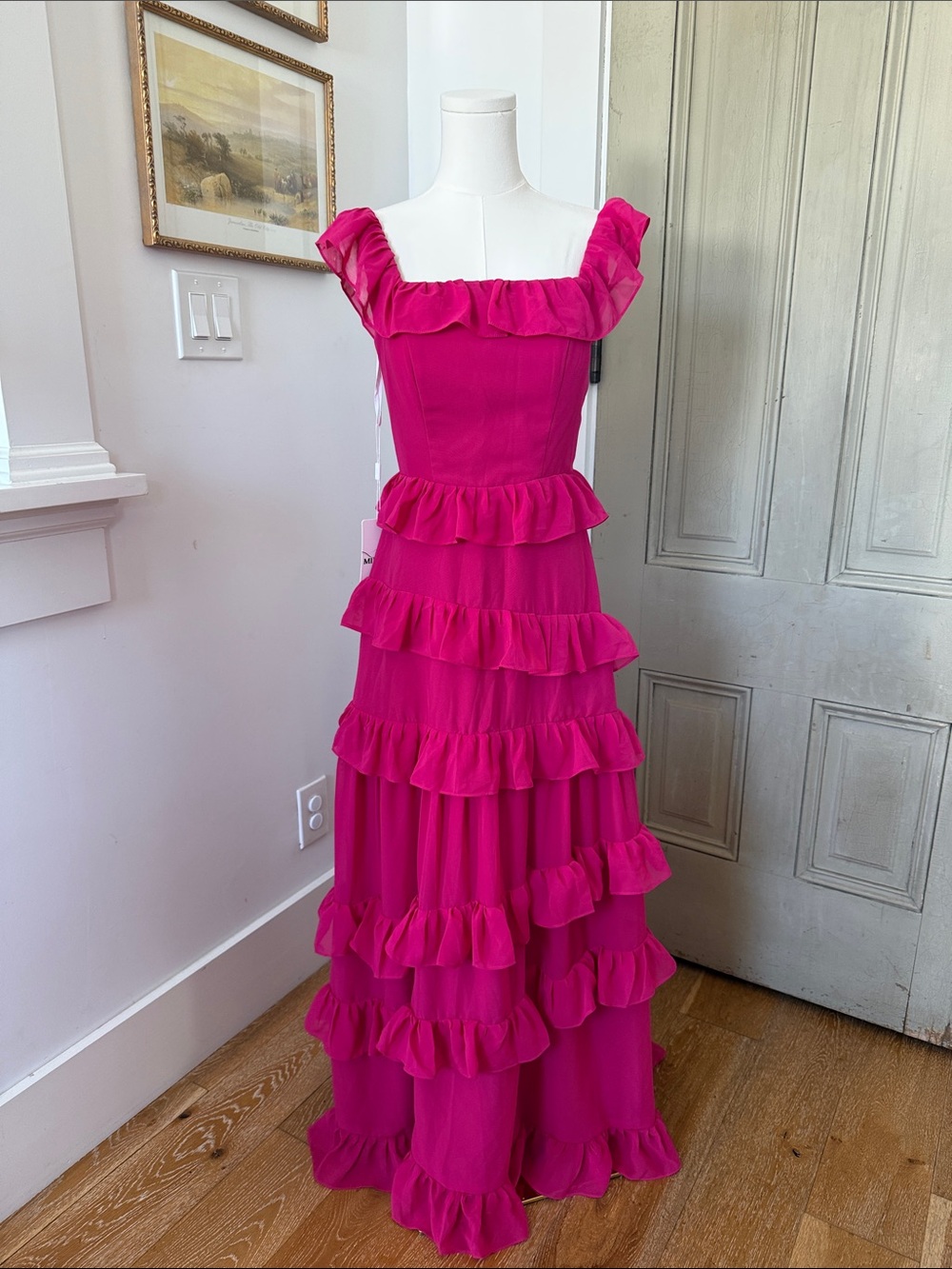 Hot Pink Ruffled Tiered Maxi Dress
